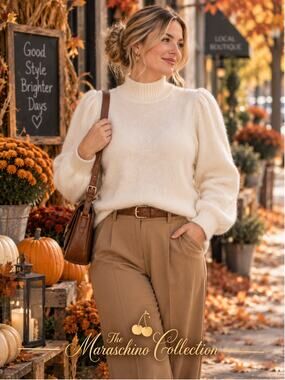 Ivory Fuzzy Puff Sleeve Sweater Womens Coquette Soft Romantic Quiet Luxury Large